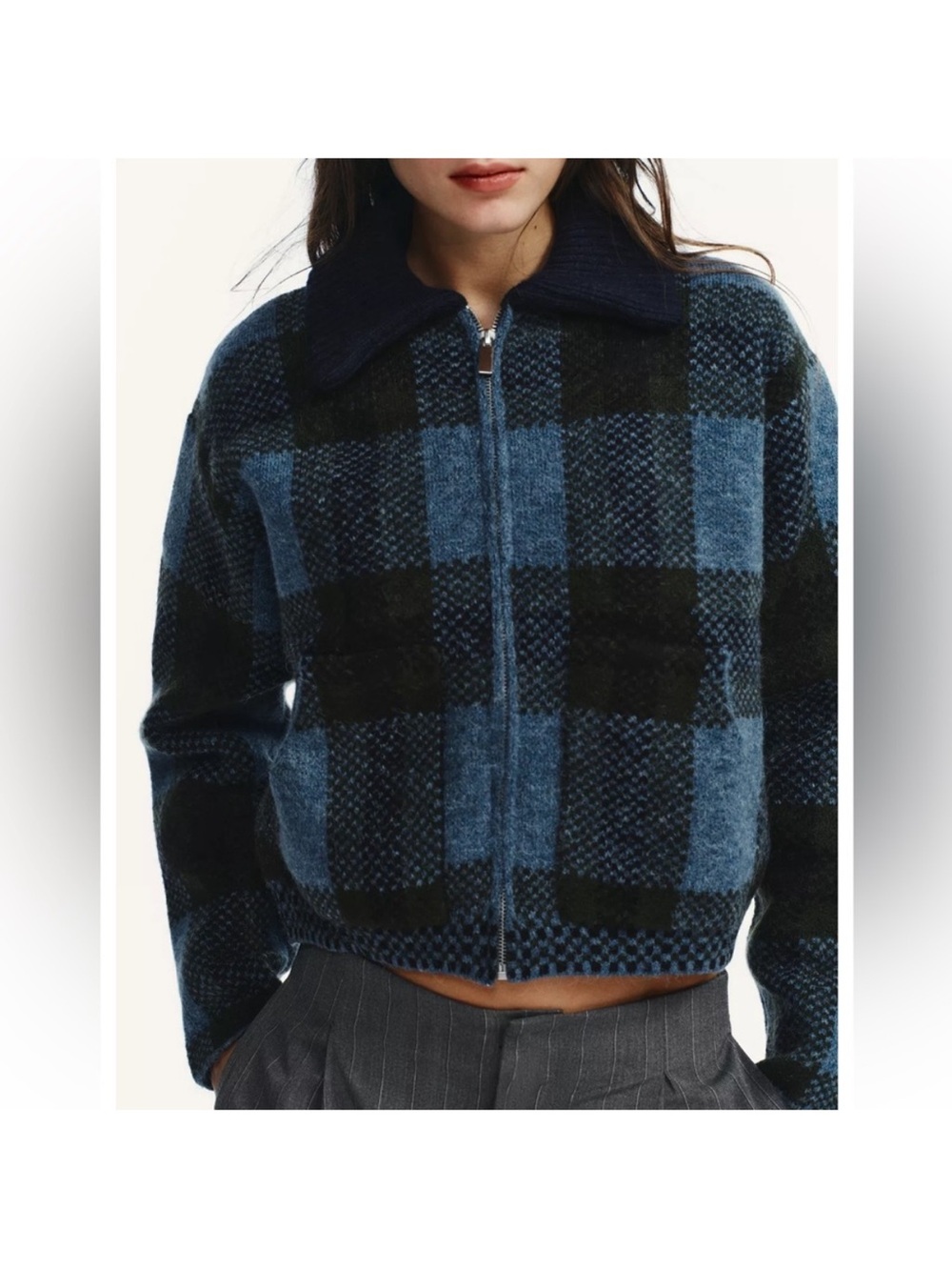 NWT Zara Plaid Knit Bomber Jacket